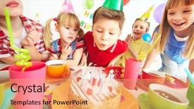  Presentation with birthday kids - Slide set with adorable kids gathered around birthday background and a coral colored foreground