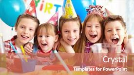  Presentation with kids birthday - Slide deck featuring adorable kids having birthday party background and a coral colored foreground