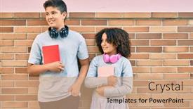  Presentation with sister - Colorful presentation theme enhanced with adorable-latin-brother-and-sister backdrop and a coral colored foreground