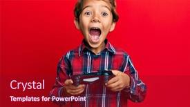  Presentation with what is video gaming - Slide deck featuring adorable-latin-kid-playing-video background and a crimson colored foreground