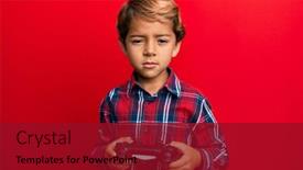  Presentation with angry kid - PPT theme enhanced with adorable-latin-kid-playing-video background and a crimson colored foreground