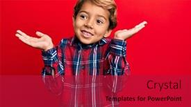  Presentation with clothes - Presentation design featuring adorable-latin-kid-wearing-casual background and a crimson colored foreground