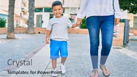  Presentation with walking - Slide deck with adorable-latin-mother-and-son background and a light blue colored foreground