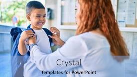  Presentation with mom - Slide set with adorable-latin-student-boy background and a light blue colored foreground