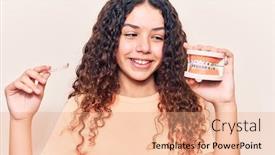  Presentation with denture - Audience pleasing PPT theme consisting of adorable-latin-teenager-smiling-happy backdrop and a coral colored foreground