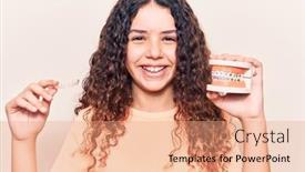  Presentation with denture - Presentation theme featuring adorable-latin-teenager-smiling-happy background and a coral colored foreground