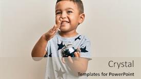  Presentation with receptionist - PPT theme having adorable-latin-toddler-smiling-happy background and a soft green colored foreground