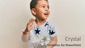  Presentation with receptionist - Colorful slide deck enhanced with adorable-latin-toddler-smiling-happy backdrop and a soft green colored foreground