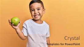  Presentation with green apple - PPT theme enhanced with adorable-latin-toddler-smiling-happy background and a yellow colored foreground