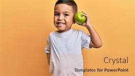  Presentation with green apple - Colorful slide deck enhanced with adorable-latin-toddler-smiling-happy backdrop and a yellow colored foreground