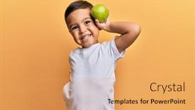  Presentation with green apple - PPT theme enhanced with adorable-latin-toddler-smiling-happy background and a yellow colored foreground