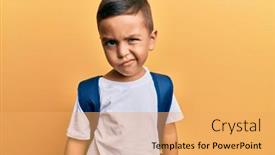  Presentation with backpack - Audience pleasing PPT theme consisting of adorable-latin-toddler-with-serious backdrop and a yellow colored foreground