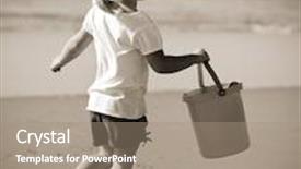  Presentation with ehr - Audience pleasing PPT theme consisting of adorable little blonde girl with ehr bucket at the beach backdrop and a coral colored foreground
