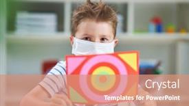  Presentation with kindergarten - Amazing PPT theme having adorable-little-boy-in-kindergarten backdrop and a coral colored foreground