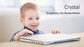  Presentation with laptop - Theme having adorable-little-boy-sitting background and a sky blue colored foreground
