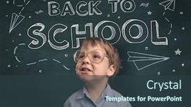  Presentation with back to school concept school - Theme enhanced with adorable-little-boy-with-blackboard background and a tawny brown colored foreground