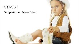  Presentation with cowgirl - Beautiful slide set featuring adorable little cowgirl putting on her boots on a white background backdrop and a white colored foreground