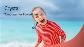  Presentation with summer - Colorful slide deck enhanced with adorable little girl at beach during summer vacation backdrop and a light blue colored foreground