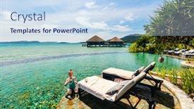  Presentation with luxury resort - Amazing PPT theme having adorable little girl at luxury resort swimming pool having fun during summer vacation backdrop and a sky blue colored foreground