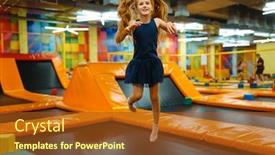  Presentation with kids - PPT theme enhanced with adorable little girl bouncing on kids trampoline background and a tawny brown colored foreground