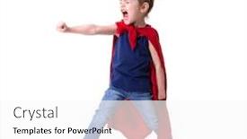  Presentation with super kid - Cool new presentation theme with world good triumphs over evil backdrop and a white colored foreground