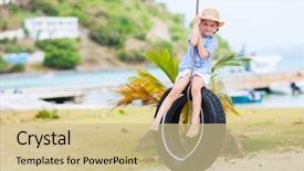  Presentation with tire - Presentation theme enhanced with happyness - adorable little girl having fun background and a soft green colored foreground