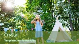  Presentation with hipster girl playing tetris game - Beautiful presentation theme featuring adorable little girl having fun backdrop and a tawny brown colored foreground