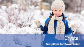  Presentation with christmas scene lantern - Colorful presentation theme enhanced with adorable little girl holding christmas backdrop and a teal colored foreground