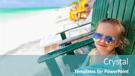  Presentation with caribbean - Slide deck featuring adorable little girl relaxing in colorful wooden chair at beach during caribbean vacation background and a teal colored foreground