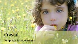  Presentation with smell - Cool new presentation theme with adorable little girl smell flower in the country meadow backdrop and a yellow colored foreground