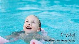  Presentation with swimming pool - PPT layouts consisting of adorable-little-girl-swimming background and a light blue colored foreground