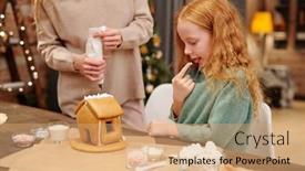  Presentation with gingerbread house - Amazing slide deck having adorable-little-girl-tasting-whipped backdrop and a coral colored foreground