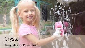  Presentation with car - Presentation design consisting of adorable little girl washing car background and a lemonade colored foreground