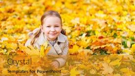  Presentation with maple - Cool new slides with adorable little girl with yellow maple leaves outdoors on beautiful autumn park backdrop and a gold colored foreground