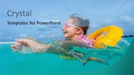  Presentation with advent ring - Audience pleasing presentation consisting of adorable little girl with yellow inflatable ring swimming in a tropical ocean on summer vacation backdrop and a light blue colored foreground