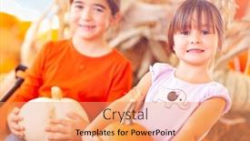  Presentation with happy young student girl holding - Presentation consisting of adorable-little-girls-holding-pumpkins background and a coral colored foreground