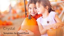  Presentation with happy young student girl holding - PPT layouts having adorable-little-girls-holding-pumpkins background and a coral colored foreground