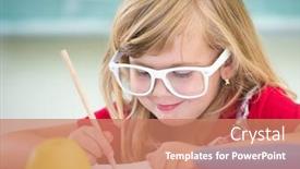  Presentation with school - Beautiful presentation theme featuring adorable-little-school-blonde-girl backdrop and a coral colored foreground
