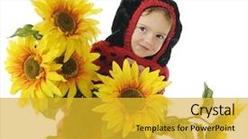  Presentation with ladybug - Slide deck consisting of adorable preschool ladybug smiling among bright yellow sunflowers on a white background background and a gold colored foreground