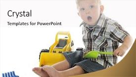  Presentation with bulldozer - Audience pleasing PPT theme consisting of adorable preschooler expressing surprise while playing in sand with his toy bulldozer on a white background backdrop and a white colored foreground