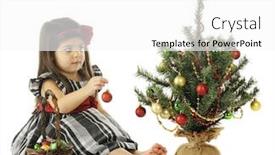  Presentation with ornament - PPT theme enhanced with adorable preschooler preparing to place a red ornament on her tiny christmas tree on a white background background and a white colored foreground