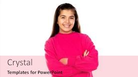  Presentation with pink white - Colorful PPT theme enhanced with adorable-preteen-girl-with-pink backdrop and a red colored foreground
