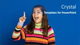  Presentation with girl - Cool new PPT theme with adorable-preteen-girl-with-striped backdrop and a ocean colored foreground