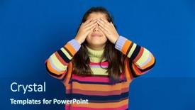  Presentation with blue - Beautiful PPT layouts featuring adorable-preteen-girl-with-striped backdrop and a ocean colored foreground