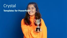  Presentation with blue yellow - Cool new PPT layouts with adorable-preteen-girl-with-yellow backdrop and a ocean colored foreground