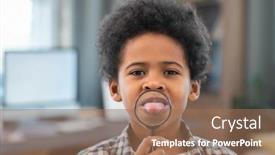  Presentation with african ethnicity - PPT theme with adorable-schoolboy-of-african-ethnicity background and a coral colored foreground