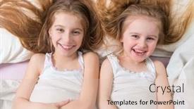  Presentation with siblings - Beautiful slide deck featuring adorable siblings lying together in bed smiling and laughing hair all over the pillows backdrop and a lemonade colored foreground