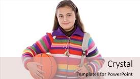  Presentation with tennis and basketball - Cool new presentation theme with adorable student girl with basketball backdrop and a  colored foreground