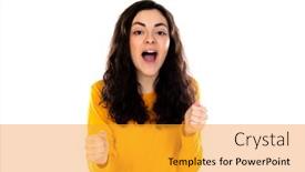  Presentation with teenage girl - Colorful PPT theme enhanced with adorable-teenage-girl-with-yellow backdrop and a gold colored foreground