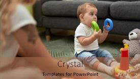  Presentation with plastic - Presentation with adorable-toddler-bitting-plastic-hoop background and a coral colored foreground